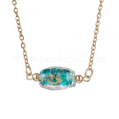 2Pcs 2 Colors Handmade Gold Sand Lampwork Oval Pendant 304 Stainless Steel Cable Chain Necklaces&nbsp;NJEW-JN05375