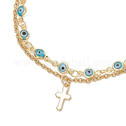 Handmade Evil Eye Lampwork Link Multi-layered Bracelets&nbsp;BJEW-JB12213-02