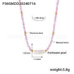 Natural Freshwater Pearl Rectangle Pendant Natural Rose Quartz Beaded Necklaces with Staniless Steel End Chains&nbsp;KJ5122-2