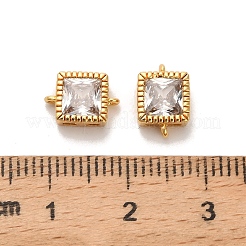 Brass Pave ClearCubic Zirconia Square Connector Charms&nbsp;KK-H515-16G