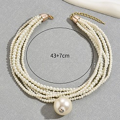 Plastic Imitation Pearl Round Ball Pendant Multi-Strand Beaded Necklaces&nbsp;FS-WG3508B-01