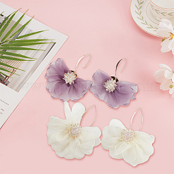 2 Pairs 2 Colors Lace Flower with Crystal Rhinestone Dangle Earrings&nbsp;EJEW-AN0001-20