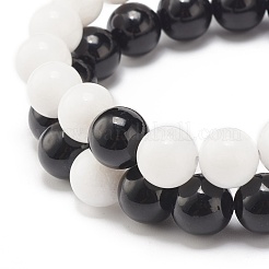 2Pcs 2 Color 10.5MM Natural Mashan Jade(Dyed) & Malaysia Jade(Dyed) Round Beaded Stretch Bracelets Set&nbsp;BJEW-JB07642