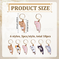 18Pcs 6 Styles Alloy Enamel Cat Shape Pendant Locking Stitch Markers&nbsp;HJEW-ME00171