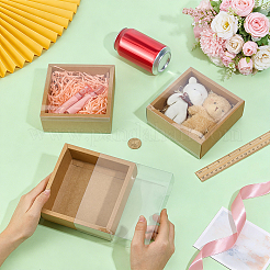 Square Folding Cardboard Kraft Paper Packing Drawer Boxes with Clear Plastic Cover&nbsp;CON-WH0100-57A