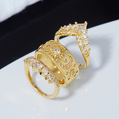 3Pcs Brass Micro Pave Clear Cubic Zirconia Finger Rings for Women&nbsp;FS-WGDAF26-03