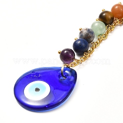 Natural Mixed Stone with Evil Eye Lampwork Keychain&nbsp;KEYC-JKC00270-01