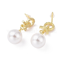 Clear Cubic Zirconia Knot with Plastic Pearl Dangle Earrings&nbsp;KK-E033-15G