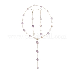 Handmade Natural Amethyst Beaded Chains Earring & Necklaces Sets&nbsp;SJEW-JS01342-02