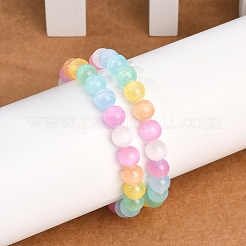 Dyed Natural Selenite Round Beaded Stretch Bracelets for Women&nbsp;G-U005-02M