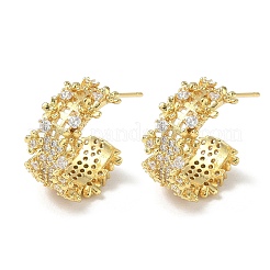 C-Shaped Brass & Clear Cubic Zirconia Stud Earrings&nbsp;KK-CBA36A2-02G