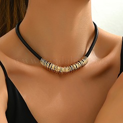 Bohemian Style Alloy Multiple Ring Waxed Cord Choker Necklaces for Women&nbsp;FS-WGCCD3B-01