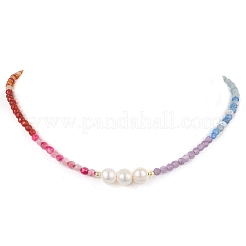 4mm Faceted Round Dyed Natural Agate & Carnelian & Green Aventurine & Aquamarine & Amethyst Beaded Chakra Necklaces&nbsp;NJEW-JN05111