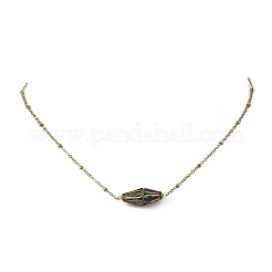 Brass Synthetic Coral and Turquoise Tibetan Beads Pendant 304 Stainless Steel Satellite Chain Necklaces&nbsp;NJEW-JN06517