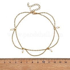 White Round Shell Pearl Charm Anklets&nbsp;AJEW-AN00834