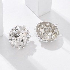 Half Round Brass & ABS Imitation Pearl Stud Earrings&nbsp;EJEW-M077-07P