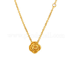 304 Stainless Steel Pave Clear Cubic Zirconia Rose Flower Pendant Necklaces for Women&nbsp;WGE1594-01