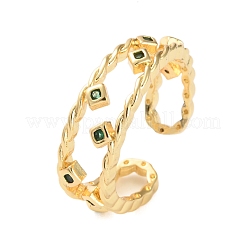 Rack Plating Brass Micro Pave Cubic Zirconia Open Cuff Rings for Women&nbsp;RJEW-U026-04G-01