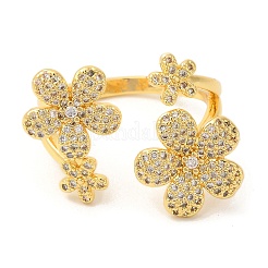 Flower Brass Micro Pave Clear Cubic Zirconia Open Cuff Rings&nbsp;RJEW-U008-33G