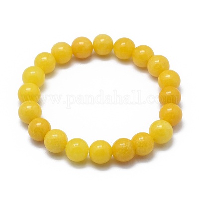 Natural Yellow Jade Bead Stretch Bracelets&nbsp;BJEW-K212-B-038-1