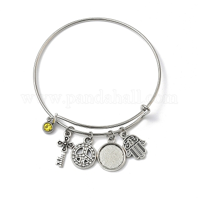 DIY Blank Geometry Alloy Charms Expandable Bangle Making Kit&nbsp;BJEW-DC00003-1