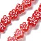 Handmade Millefiori Lampwork Beads Strands, Flower, Red, 7.5~8.5x7.5~8.5x3~3.5mm, Hole: 0.8mm, about 50pcs/strand, 15.75~15.94 inch(40~40.5cm)