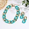 CCB Plastic Oval Link Chain Necklaces & Stud Dangle Earrings Sets, Dark Turquoise, 410mm