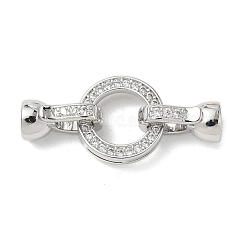 Brass Micro Pave Clear Cubic Zirconia Fold Over Clasps, Cadmium Free & Nickel Free & Lead Free, Ring, Platinum, 31mm