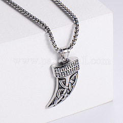Vintage 304 Stainless Steel Viking Knife Shaped Pendant Punk Necklaces for Men, Stainless Steel Color