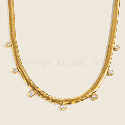6MM 304 Stainless Steel Flat Snake Chain Necklaces with Clear Cubic Zirconia Tassel for Women&nbsp;AU3115