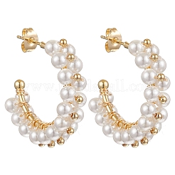 Shell Pearl C-Shaped Stud Earrings&nbsp;EJEW-TA00593
