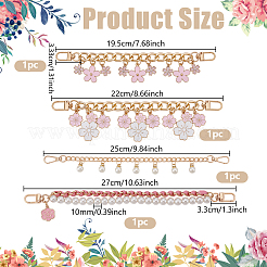 4Pcs 4 Styles Alloy Pink Enamel Flower Charm Bag Decorative Chains&nbsp;FIND-GA0008-19