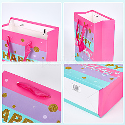 4Pcs 4 Colors Birthday Theme Printed Rectangle Paper Bags with Ribbon Handle&nbsp;ABAG-SP0001-21