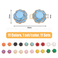 11 Sets 11 Colors Camellia Flower Alloy Enamel Adjustable Jean Button Pins&nbsp;DIY-FG0004-93