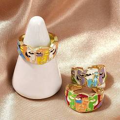 Mask Brass Enamel Cuff Rings&nbsp;RJEW-L113-039G