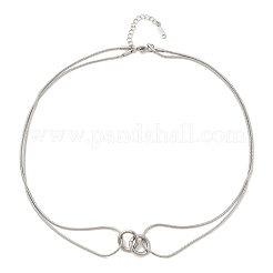 304 Stainless Steel Double Layer Snake Chain 2-Ring Link Necklaces&nbsp;NJEW-R017-01P