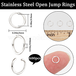 600Pcs 304 Stainless Steel Open Jump Rings&nbsp;STAS-BBC0008-83C