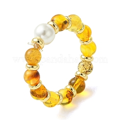 Adjustable Natural Amber Finger Rings&nbsp;RJEW-JR01089