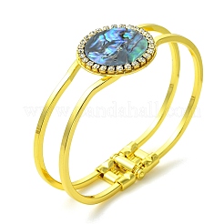 Natural Abalone Shell Flat Round Open Bangles&nbsp;BJEW-JB14315-01