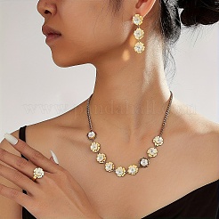 Stainless Steel Flower Earrings & Necklaces & Rings Sets for Women&nbsp;YR1228
