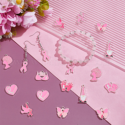 40Pcs 10 Styles Breast Cancer Pink Awareness Ribbon Theme Alloy Enamel Pendants&nbsp;ENAM-UN0001-28