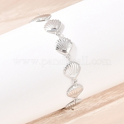 Starfish/Shell Shape/Cowrie Shell Shape Brass Link Chain Bracelets for Women&nbsp;BJEW-K248-07C-P
