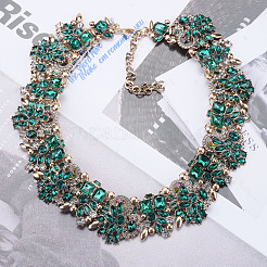 Flower Alloy Rhinestone Chain Necklaces & Stud Dangle Earrings Sets&nbsp;FS-WG8AADA-10
