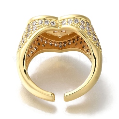Rack Plating Heart Brass Clear Cubic Zirconia Wide Open Cuff Rings&nbsp;RJEW-S411-12G-02