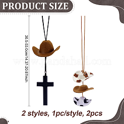 2Pcs 2 Styles Cloth & EVA Cowboy Hat with Cross Birch Wooden Pendant Decorations&nbsp;HJEW-ME00120
