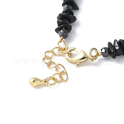 Brass Black Cubic Zirconia Disc and Natural Obsidian Chip Beaded Bracelet Making&nbsp;KK-F892-18G