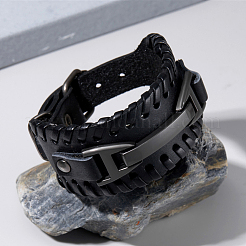 1Pc Imitation Leather Cord Bracelets for Men with Alloy Buckle&nbsp;AJEW-GF0011-49B