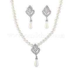 Alloy Rhinestone & Plastic Pearl Pendant Necklaces & Stud Dangle Earrings Sets&nbsp;FS-WGE3E8B-01