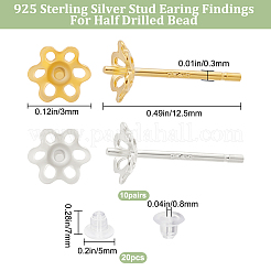 10 Pairs 2 Color 925 Sterling Silver Stud Earring Findings&nbsp;STER-BBC0001-79