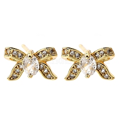 Bowknot Brass Micro Pave Clear Cubic Zirconia Stud Earrings&nbsp;EJEW-G433-05G